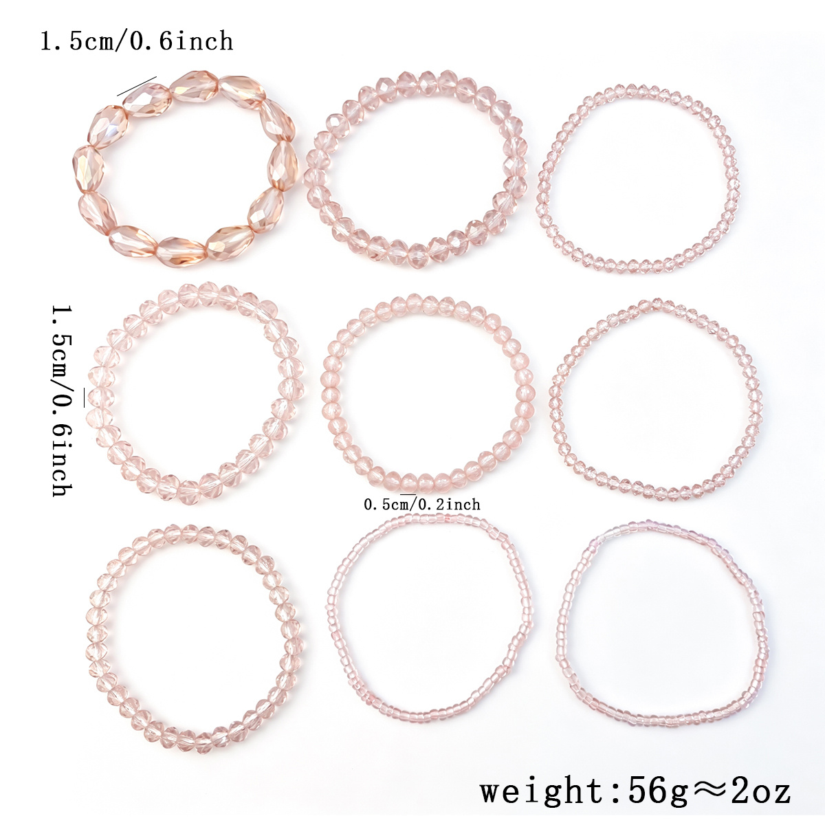 9pc Macaron-Colored Natural Crystal Bracelet Set for Women
